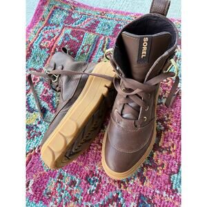 Sorel Caribou x Womens Size 7 Waterproof Leather Platform Boots Brown